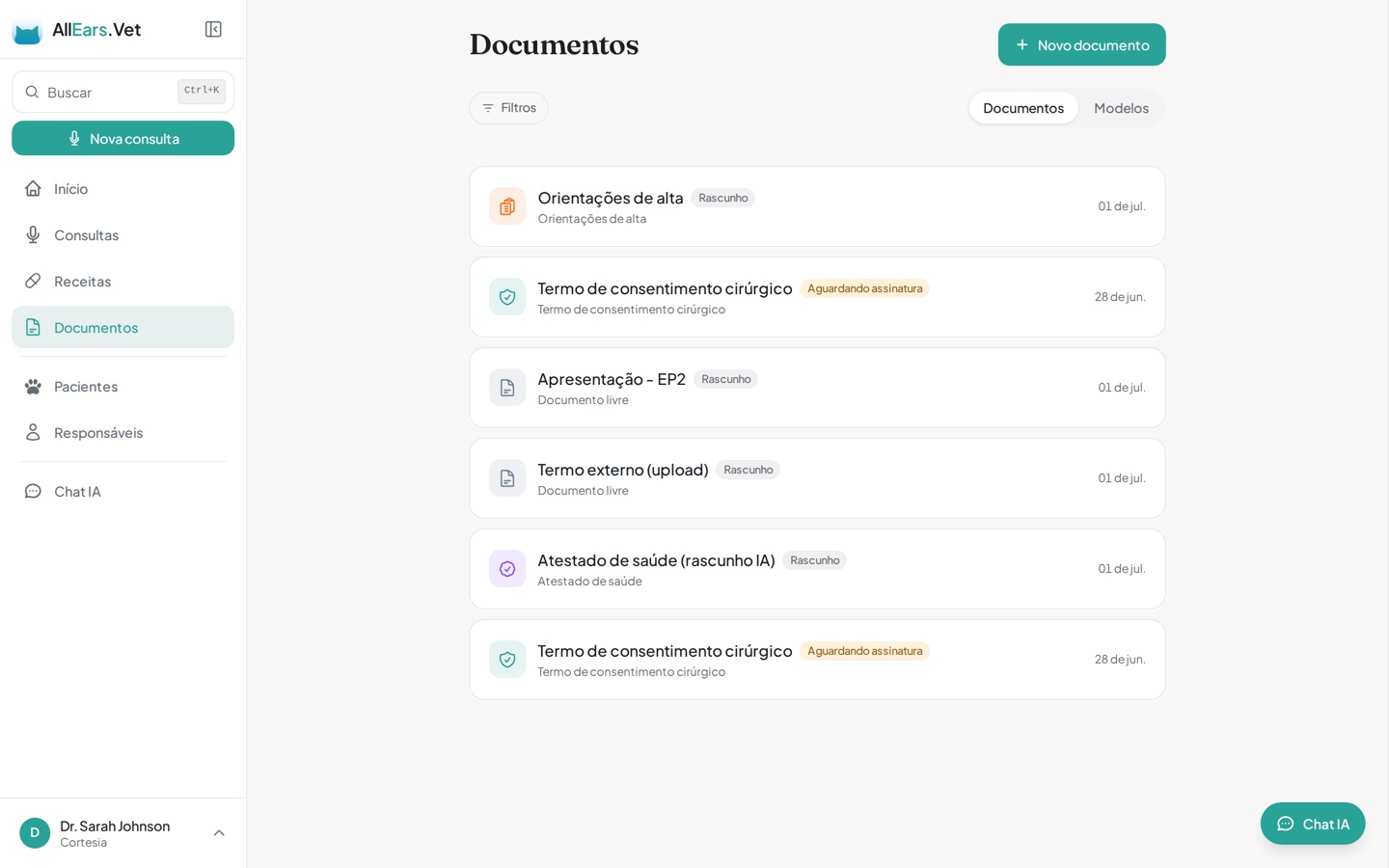 Módulo Documentos do AllEars.Vet