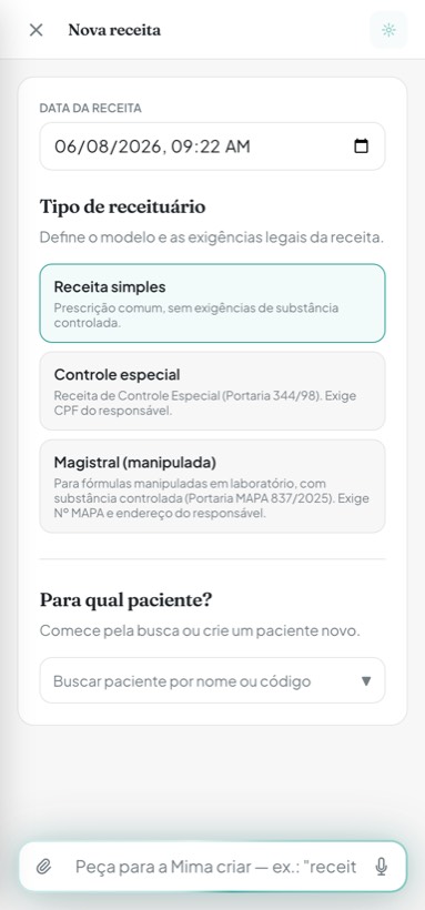 AllEars.Vet New prescription screen with the prescription-type choice: Simple, Special control and Compounded